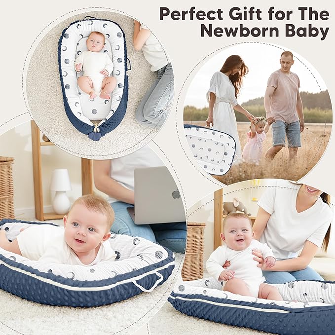 Baby Lounger - Infant Lounger Pillow for Newborn 0-24 Months, Soft, Breathable & Portable Baby Lounger Pillow for Boys & Girls, Cozy Baby Floor Seat for Home & Travel (Bluemoon)-CubbioJoy