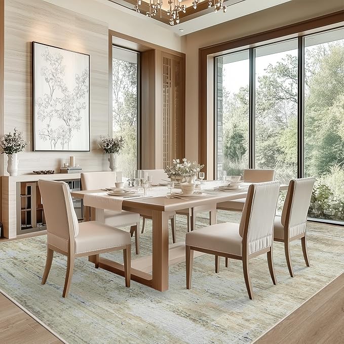 8x10 Area Rug Living Room Rugs - Washable Rug Large Modern Abstract Soft Thin Carpets Indoor Floor No Slip Vintage Carpet for Bedroom Under Dining Table Nursery Home Office Decor Brown-CubbioJoy