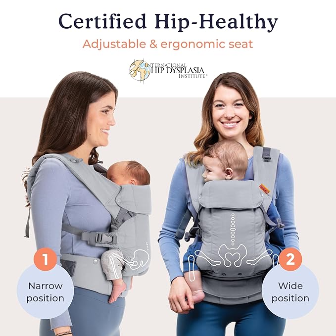Beco Gemini Baby Carrier from Newborn to Toddler - Certified Ergonomic Newborn Baby Carrier for Infants and Children of 7-35 lbs - M Shape, Adjustable Seat, 100% Cotton (Grey)-CubbioJoy