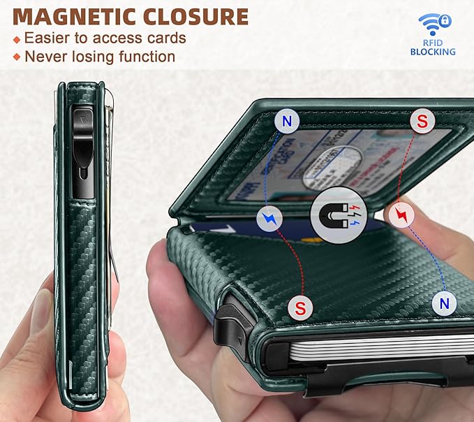 BULLIANT Men Wallet,Money Clip Wallet Slim For Gift Men 9Cards-Metal Credit Card Case in Magnetic Leather Flip-CubbioJoy