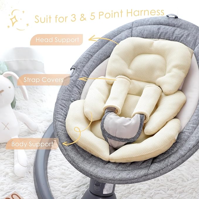 Infant Car Seat Insert for Newborn Girls Boys, Summer Mesh Baby Carseat Head Support with Strap Pads, Soft Reversible Baby Car Seat Insert Cushion Pad for Car Seat, Stroller, Bouncer, Swing, Beige-CubbioJoy