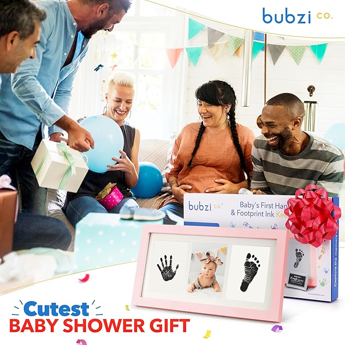Bubzi Co Baby Handprint Kit & Footprint Photo Frame for Newborn Girls and Boys, Unique Baby Shower Gifts Set for Registry, Memorable Keepsake Decorations for Room Wall or Nursery Decor (Ballet Pink)-CubbioJoy