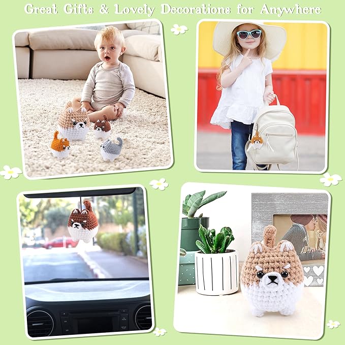 Crochet Kit for Beginners- 4 PCS Fat Shiba Inu Crochet Kits for Adults, 4PCS Corgi Dog Crochet Animal Kit with Step-by-Step Video Tutorials, Yarn, Crochet Hook, Instructions DIY Knitting Kit-CubbioJoy