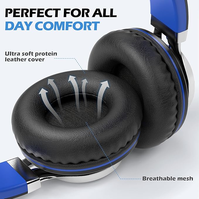 AILIHEN C8 USB-C Headphones Wired - Kids Headphones with Microphone & Volume Control, Foldable Stereo Sound Tangle-Free Type C Cord, Compatible with Cellphone, Laptop, PC (Black Blue)-CubbioJoy