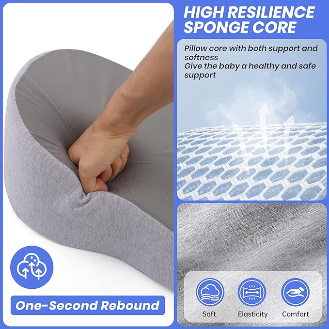 Baby Feeding Pillow, Anti Overflow Feeding Pillow for Reducing Spit-Up, Safety Nursing Pillow, Baby Lounger Reflux Wedge Breastfeeding, Removable top and Bottom-CubbioJoy