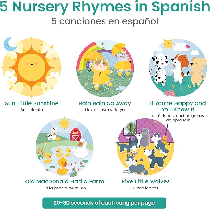 Binibi Spanish Musical Book for Toddlers Sol Solecito & Other Nursery Rhymes | Spanish Learning for Kids | Bilingual Children's Sound Book | Libro en español para bebés-CubbioJoy