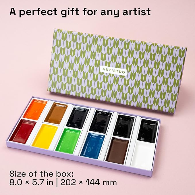ARTISTRO Professional Watercolor Paint Set for Adults - 12 Pigment-Rich Colors, XL Pans, ASTM-I Lightfastness, High Tinting Strength Watercolor Set for Professionals made by professionals-CubbioJoy