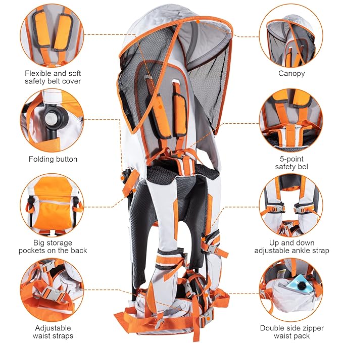 Baby Shoulder Carrier Baby Hiking Backpack Carrier with Rain Cover Sun Shade for Child Safe Backrest and Toddler Ergonomic Seat Holds 40 Pound for Children Between 6 Months-3 Years Old Babies-CubbioJoy