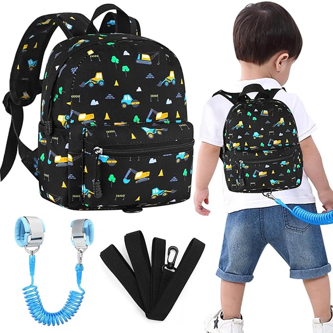 Accmor Toddler Backpack Leash, Mini Child Backpack with Anti Lost Wrist Link, Cute Kids Backpack Walking Harness for Outdoor Travel, Adorable Excavator Backpack Tether for Baby Boys Girls Ages 1-3-CubbioJoy