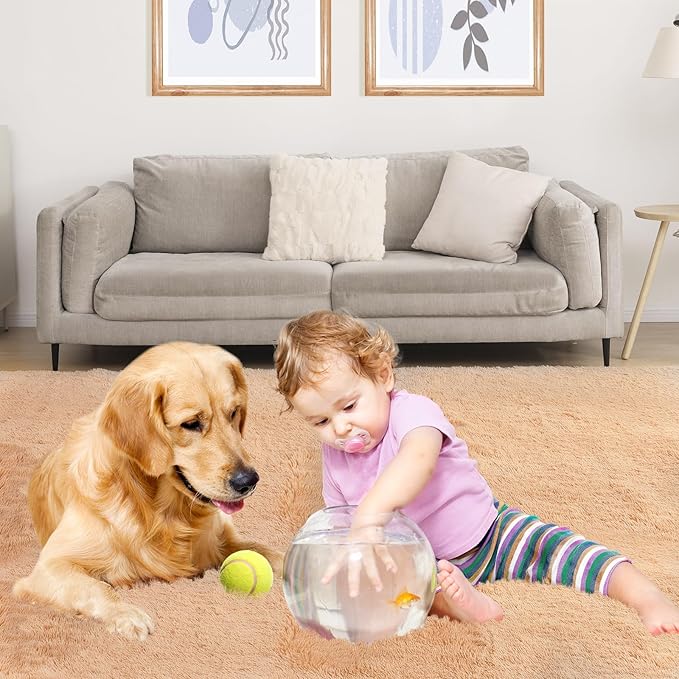 Area Rugs 8x10, Fluffy Rugs for Living Room, Ultra Soft Rugs for Bedroom, Non-Slip Indoor Carpet for Nursery, Kids Room, Playroom, Home Decor, Camel-CubbioJoy