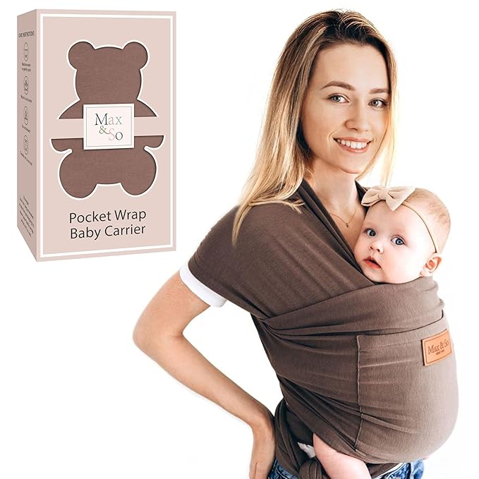 Baby Wrap Carrier - Premium Cotton Baby Carrier Wrap for Newborn to Toddler- Infant Carrier for Babies 8-35 lb - Baby Holder One Size Fits All with Front Pocket by Max&so-CubbioJoy
