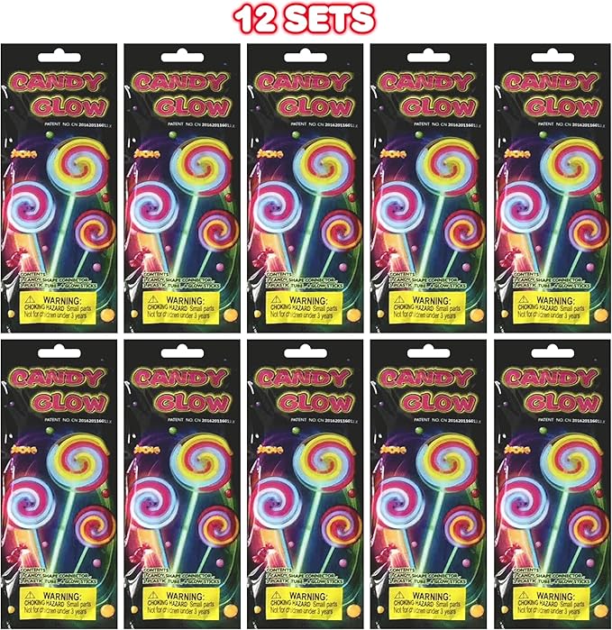 ArtCreativity Lollipop Glow Sticks for Kids - Set of 12 Spinner Light Up Sticks - Halloween Glow Stick Light Up Party Favors - Glow in The Dark Accessories-CubbioJoy