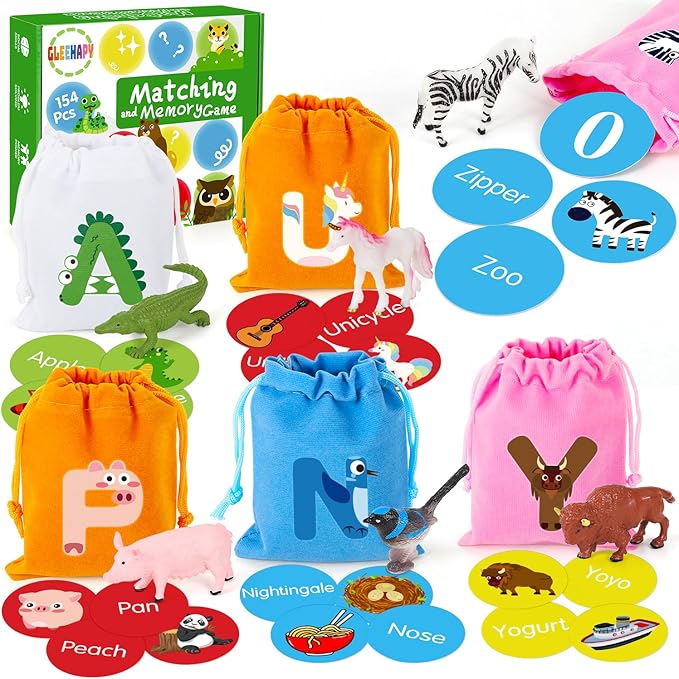 Alphabet Learning Toys for Toddlers, Word Work Small Group Set with 104 Phonics Flash Cards and 26 Animal Figurines, Fun Education Classroom Supplies Alphabet Sounds Teaching Games for Kids-CubbioJoy