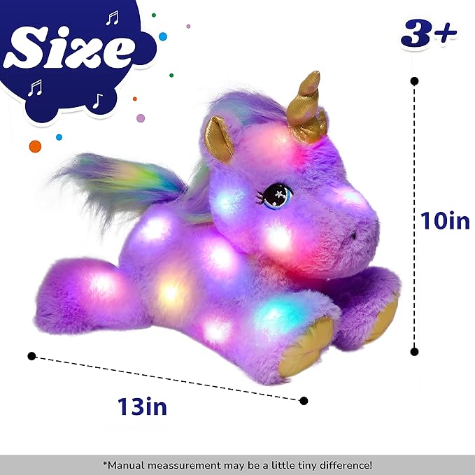 Cuteoy Glowing LED Light-up Purple Unicorn Nightlight Toys Musical Plush Stuffed Animal Singing Lullabies Birthday Christmas Plushies Gifts for Kids Boys Girls,13"-CubbioJoy
