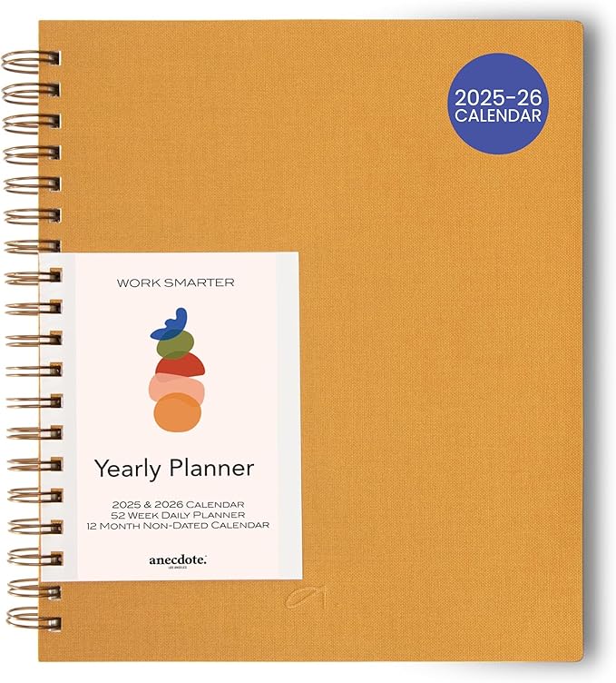 Anecdote 2026 Planner (8.5" x 10") Daily Planner Weekly Monthly Planner - 52 Weeks w/Library Buckram Cover, Brass Spiral - A4 Size Bleed-Resistant Paper – Mustard-CubbioJoy