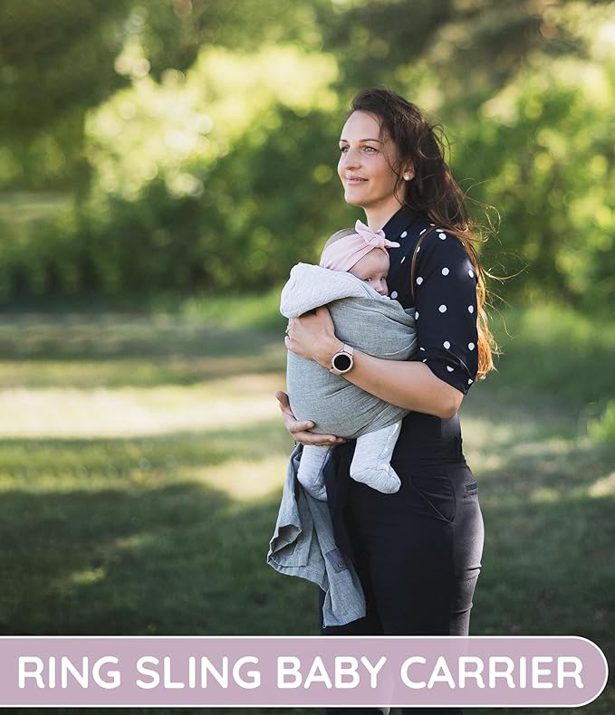Baby Sling Carrier – Breathable 100% Cotton Wrap for Infant Support, Ring Sling Baby Carrier – Adjustable Muslin Fabric, Baby Carrier Newborn to Toddler – Soft Chest Hold for Travel Dark Grey-CubbioJoy
