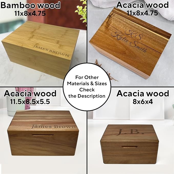 Custom Engraved Wooden Box Large - Acacia Wood Keepsake Box with Personalized Hidden Message, Walnut Memory Boxes for Pictures, Wedding Photo, Jewelry, Decorative Chest Rustic Crate, 11,5x8,75x5,5 in-CubbioJoy