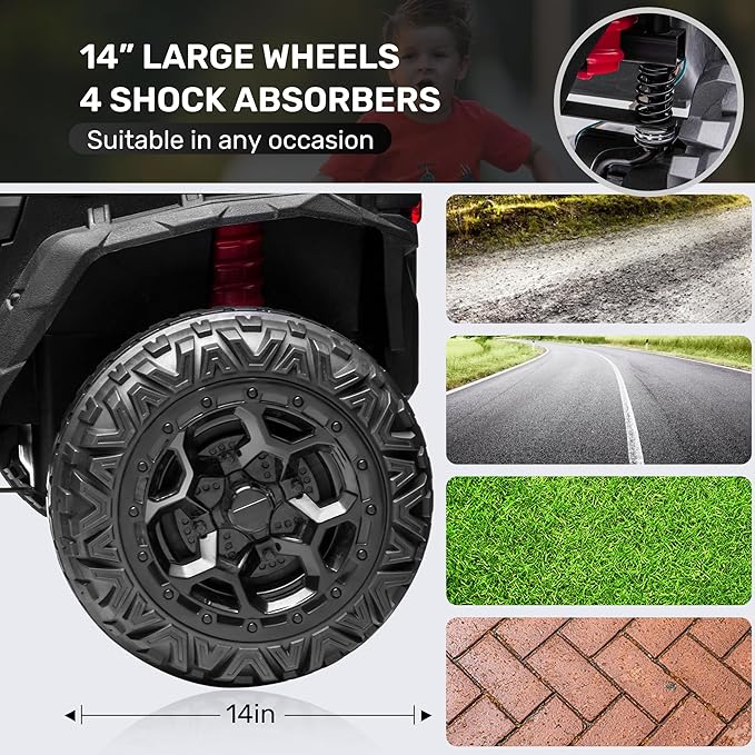 ANPABO 24V 4X4 Ride on Car Truck w/Remote Control, 4WD/2WD Switchable Kids UTV, 19" Spacious Seat, 4 Shock Absorbers, Soft Start, Music Player, Electric Car for Kids Ages 3+(Black-CubbioJoy