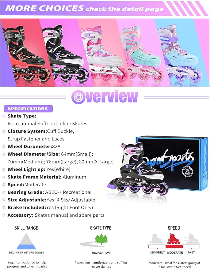 2PM SPORTS Vinal Girls Adjustable Flashing Inline Skates, All Wheels Light Up, Fun Illuminating Skates for Kids Men Adult Women and Boys-CubbioJoy