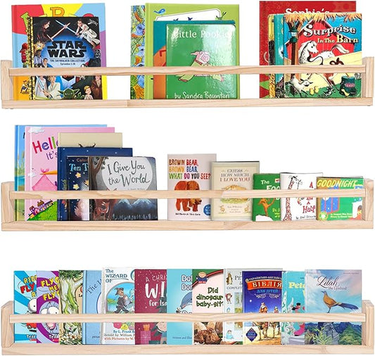 AZSKY Natural Wood Nursery Shelves Floating Wall Book Shelves Nursery Kids Baby Toddler Room Décor 36 in Bookshelf for Toy Picture Display a Set of 3 Same Sizes-CubbioJoy
