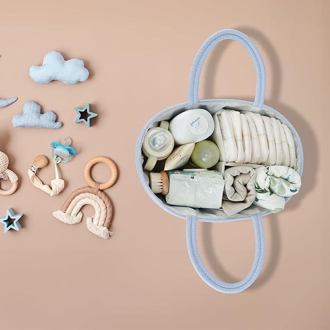 Diaper Caddy Organizer Cotton Rope Baby Basket Nursery Storage and Portable Tote Bag for Car Ideal Baby Shower Gifts and Registry Must-Have for Newborn Essentials blue-CubbioJoy