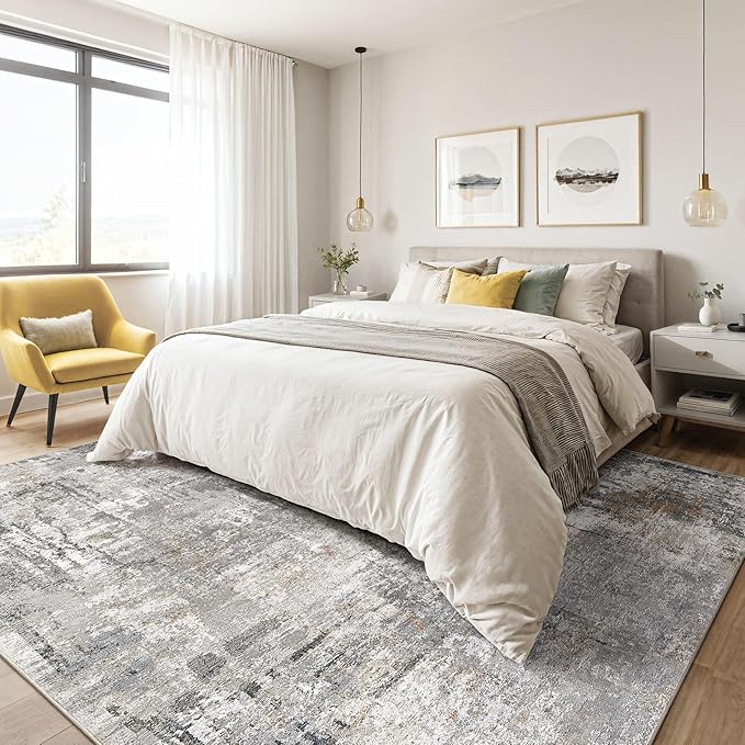 8x10 Area Rugs Living Room: Machine Washable Large Abstract Modern Soft Rug Stain Resistant Indoor Floor Non Slip Accent Carpet for Bedroom Nursery Playroom Office Dining Room Dorm- Gray Rust-CubbioJoy