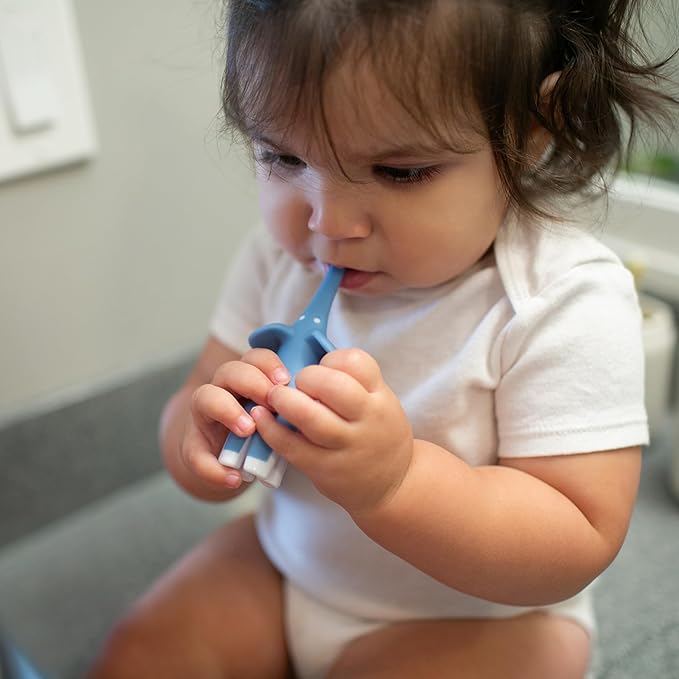 Dr. Brown's Infant-to-Toddler Training Toothbrush Set, Blue Elephant with Fluoride-Free Apple Pear Baby Toothpaste, 0-3 years-CubbioJoy