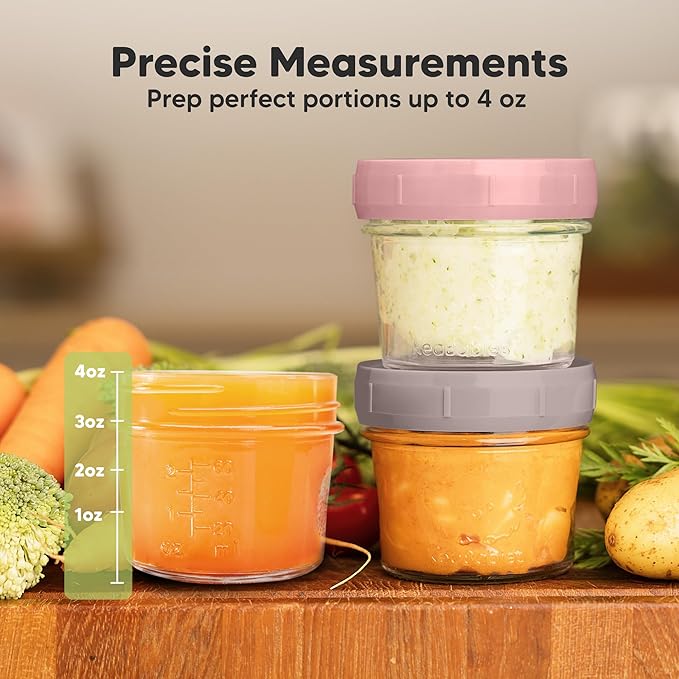 KeaBabies 6pk 4oz Glass Baby Food Containers with Lids - Leak-Proof, Microwavable Small Glass Jars, Baby Purees & Toddler Snack Storage Containers, BPA-Free, Dishwasher & Freezer Safe (Roseate)-CubbioJoy