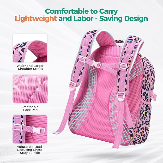 Choco Mocha Strawberry Backpack for Girls, Elementary School Backpack for Girls Ages 6-8 Kids Kindergarten Backpack Bookbag 17 Inch with Chest Strap, Pink-CubbioJoy