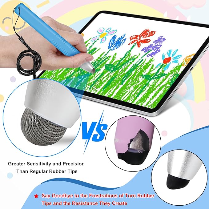 2pcs Kid-Friendly Stylus Pens for Touch Screens, Tablet Stylus Pen with Spring Cord Universal Touch Screen Capacitive Crayon Stylus Blue Yellow-CubbioJoy