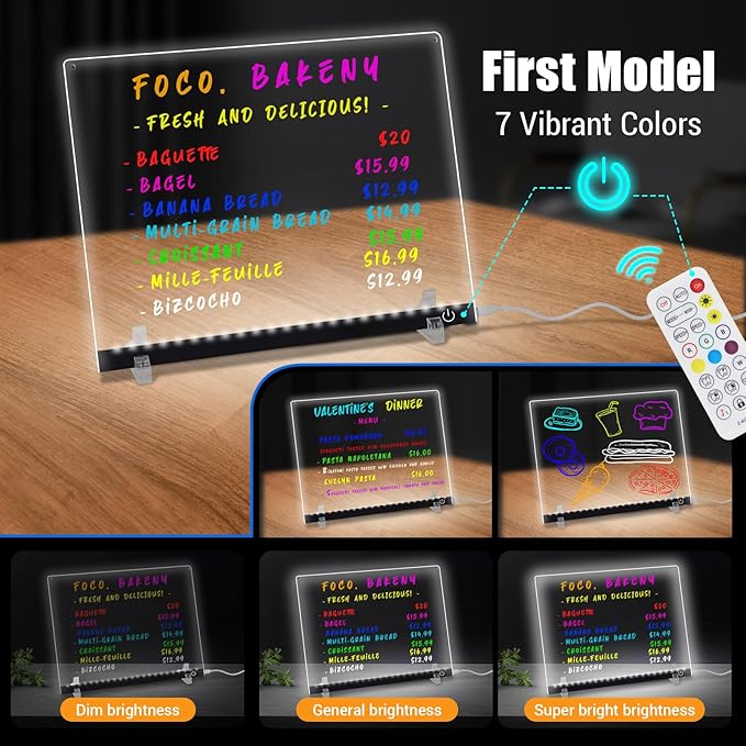 Doodle Glow, LED Note Board with Colors, 14.1"x10.9" Arvana Acrylic Dry Erase Board, 16M-Color LED Light-Up Memo Board w/Music Sync, APP & Remote, Stand & 7 Markers, Neon Glow Display (Black)-CubbioJoy