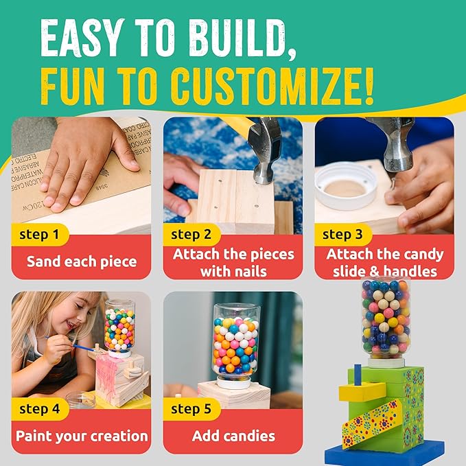 DIY Wood Building Kits, STEM Woodworking Kit for Kids, Creative Fun Craft Projects, Great Gift for Boys & Girls (Candy Dispenser, 1-Pack)-CubbioJoy
