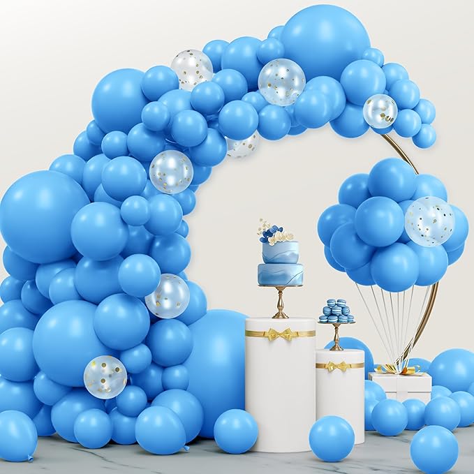 JOYIN 150 Pcs Light Blue Balloons, Different Sizes 18 12 10 5 Inch Light Blue Latex Balloon Arch Kit with Instruction for Birthday Party Graduation Wedding Holiday Decoration-CubbioJoy
