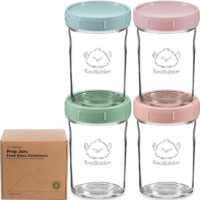 KeaBabies 4pk 8oz Glass Baby Food Containers with Lids - Leak-Proof, Microwavable Small Glass Jars, Baby Purees & Toddler Snack Storage Containers, BPA-Free, Dishwasher & Freezer Safe (Musk Dusk)-CubbioJoy