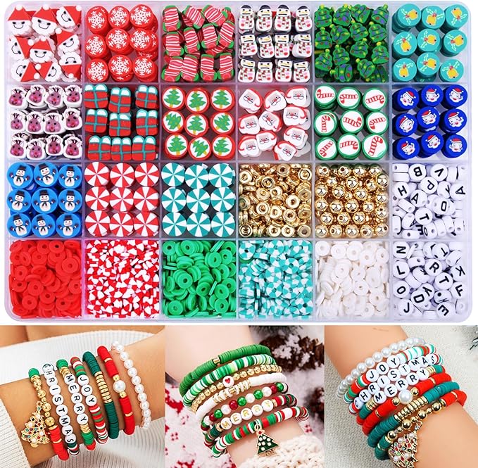 1480pcs Christmas Polymer Clay Beads Charms Friendship Bracelet Necklace Earring Jewelry Making kit, Accessories for Arts Crafts DIY Gifts for Women Girls-CubbioJoy