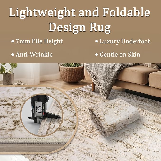 5x7 Area Rug Living Room Rugs - Washable Rug Large Modern Abstract Soft Thin Carpets Indoor Floor No Slip Vintage Carpet for Bedroom Under Dining Table Nursery Home Office Decor Beige-CubbioJoy