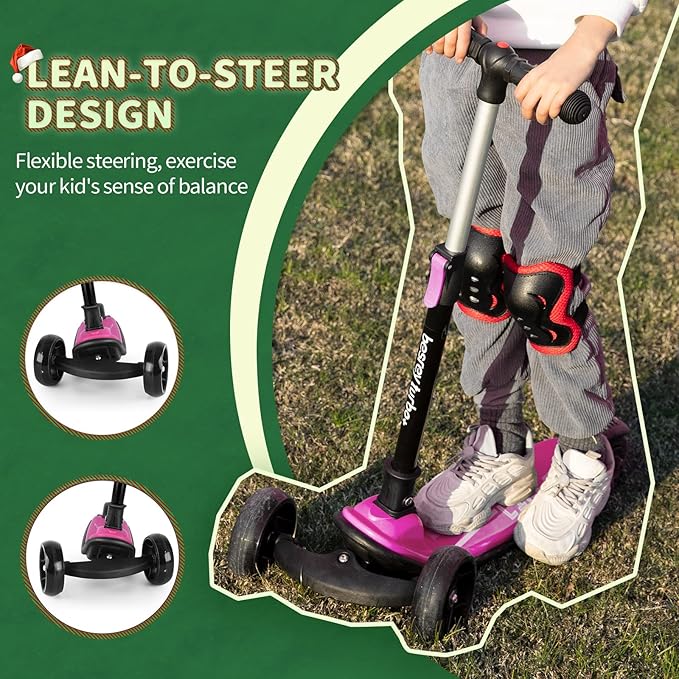 Besrey Kick Scooter for Kids Ages 3-10, 3-Wheel Folding Scooter with Adjustable Height, LED Light Wheels, Extra Wide Deck for Outdoor Activities-CubbioJoy