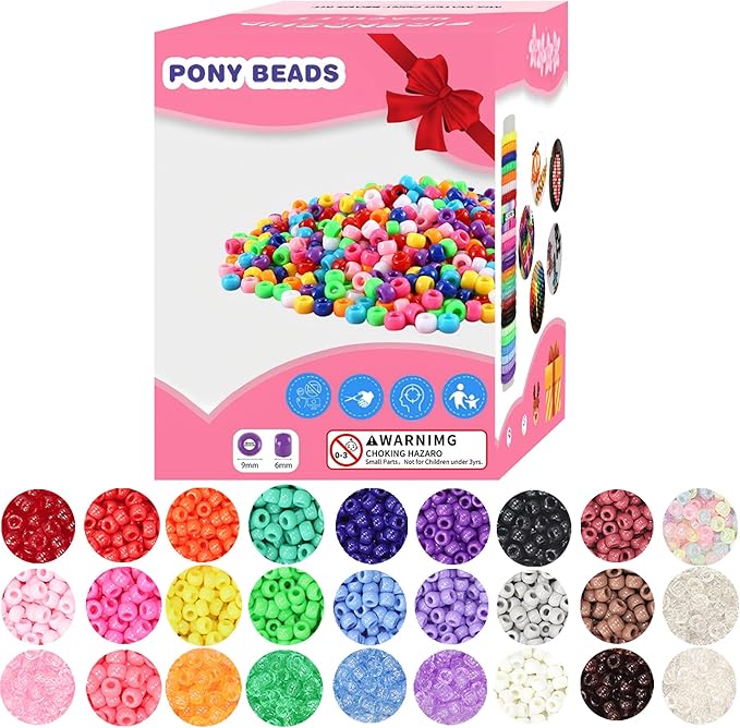 6500Pcs Pony Beads for Bracelets Making, Multi-Colored Rainbow Plastic Hair Large Beads for Hair Braids, 27 Colors Kandi Friendship Bracelet Bead Jewelry Making Kits for Craft-CubbioJoy
