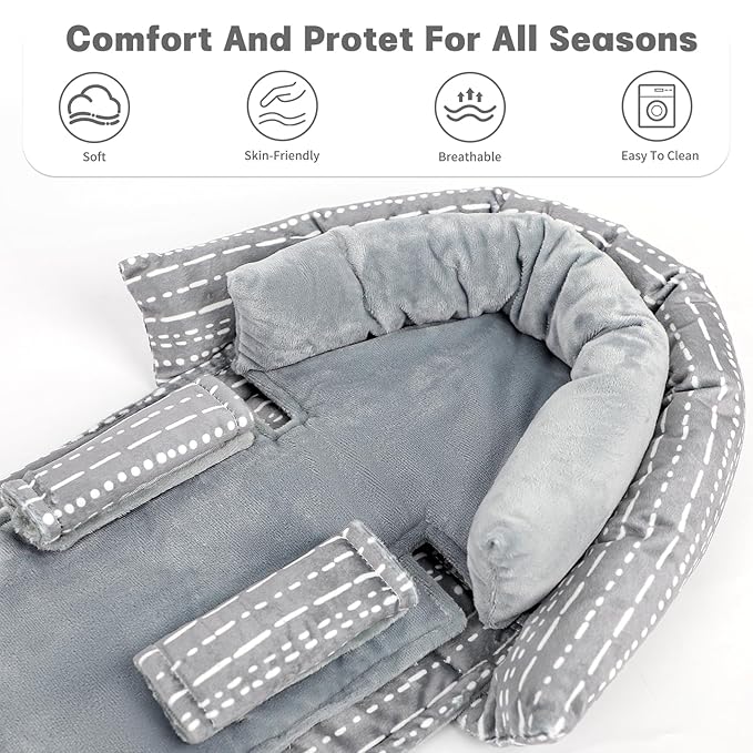 Infant Car Seat Insert, Baby Car Seat Head & Body Support with 2 Strap Pads, Ultra Soft Newborn Preemie Carseat Insert Cushion for Girls Boys, Fits Car Seat, Stroller, Swing, Bouncer, Grey-CubbioJoy