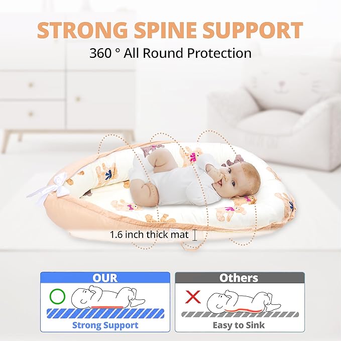 Baby Lounger - Baby Lounger for Newborn 0-24 Months, Breathable, Soft Cotton Baby Nest, Portable Infant Lounger for Home & Travel, Newborn Essentials Gift (Ivory Bear)-CubbioJoy