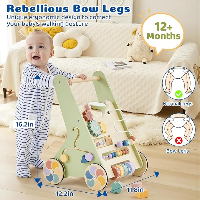 Baby Push Walker for Baby Boy 6-12 Months, Wooden Baby Walker Push Toy, Learning to Walk, Baby Walkers for Girls, Montessori Walker Toy with Wheels-CubbioJoy