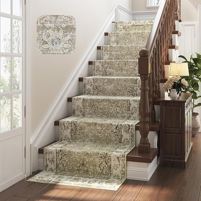 jinchan Hallway Runner Rug 3x10 Machine Washable Runner Rug Taupe Vintage Floral Design Non-Slip Low Pile Ultra-Thin for Kitchen Laundry Room Bedroom Farmhouse (3‘x10',Taupe)-CubbioJoy