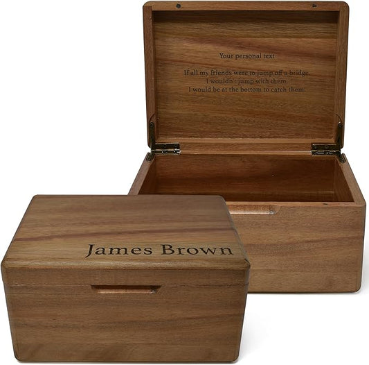 Custom Engraved Small Wooden Box - Acacia Wood Memory Boxes with Personalized Hidden Message, Walnut Keepsake Box for Pictures, Wedding Photo, Jewelry, Decorative Treasure Chest Rustic Crate, 8x6x4 in-CubbioJoy