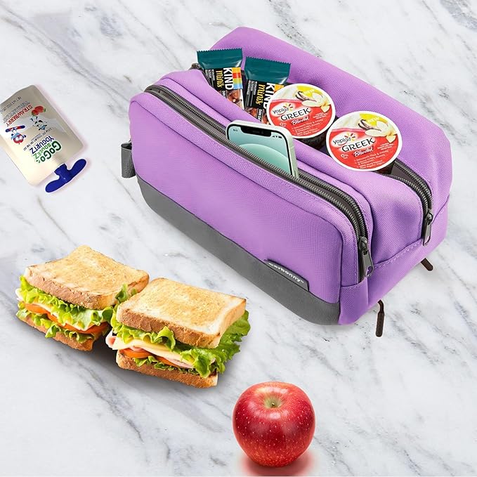 Cerbonny Small Cooler Bag Freezable Lunch Bag, Small Lunch Bag Insulated with Ice Pack, Double Layer Insulated Snack Bag for Work School Trip, Mini Cooler Bag Ideal for Fresh Snacks (Purple Double)-CubbioJoy