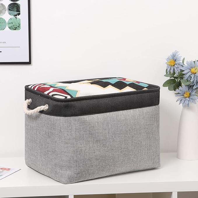 Bidtakay Fabric Storage Baskets with Handles [2-Pack] Large Canvas Organizer 16" X 11.8" X 11.8" Foldable Tall Baskets Rectangular Gift Basket Decorative Storage Bins for Closet, Home(Black&Grey)-CubbioJoy