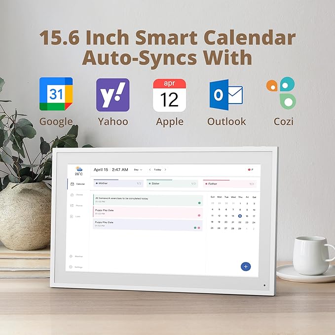 Dragon Touch 15.6" Digital Calendar Chore Chart – 1080P Full HD Interactive Touchscreen, Smart Family Planner, Hearth Display Digital Calendar Wall & Desk Mountable for Seamless Scheduling-CubbioJoy