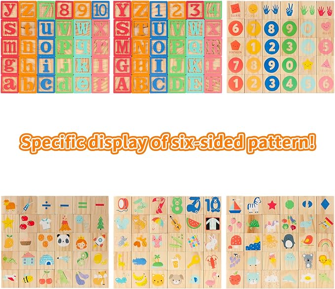 Joqutoys Wooden Building Blocks for Toddlers 1-3, Large Wood Baby Stacking Blocks Set for Kids, 30 PCS Alphabet Blocks with Toy Wagon, Educational Wooden Toys for Boys Girls Gifts 1.65"-CubbioJoy