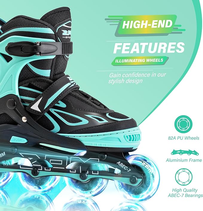 2PM SPORTS Vinal Girls Adjustable Flashing Inline Skates, All Wheels Light Up, Fun Illuminating Skates for Kids Men Adult Women and Boys-CubbioJoy