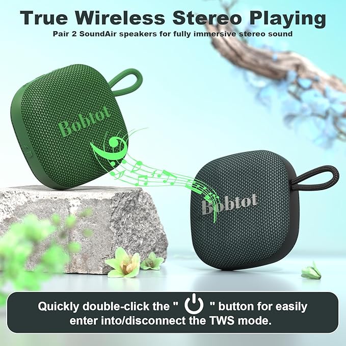 Bobtot Portable Wireless Bluetooth Speaker - IPX7 Waterproof Show Speakers with 16H Playing Time, Loud Stereo Sound, Built-in Mic, TWS, Small Size with Carry Lanyard, DarkBlue-CubbioJoy