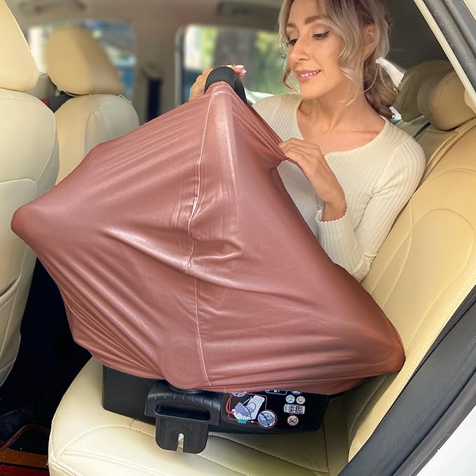 Breathable Car Seat Cover for Babies – Multi-Purpose Soft Rayon Nursing Cover for Breastfeeding, High Stretchy Infant Carseat Canopy, Stroller Cover (Smooth Rayon, Blush)-CubbioJoy